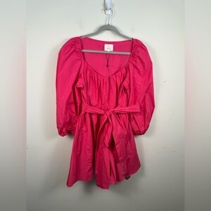 NWT Cinq a Sept Delilah Pink Azalea Puff Sleeve Mini Dress Size 14